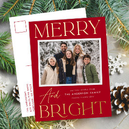 Moderne Snapshot Rode Kerstkaart met foto Folie Feestdagen Briefkaart