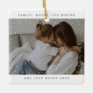 Moderne Sneeuw Overlay twee familiefoto's Keramisch Ornament