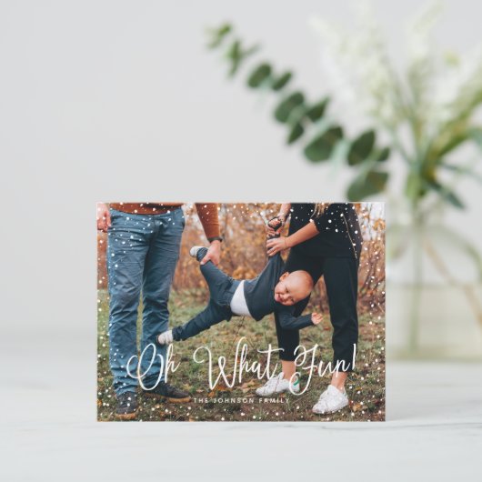 Moderne Sneeuw Script 2 Foto Feestdagenkaart (Staand voorkant)