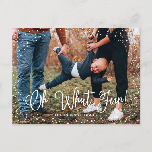 Moderne Sneeuw Script 2 Foto Feestdagenkaart (Voorkant)