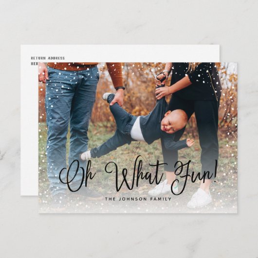 Moderne Sneeuw Script 2 Foto Feestdagenkaart (Voorkant / Achterkant)