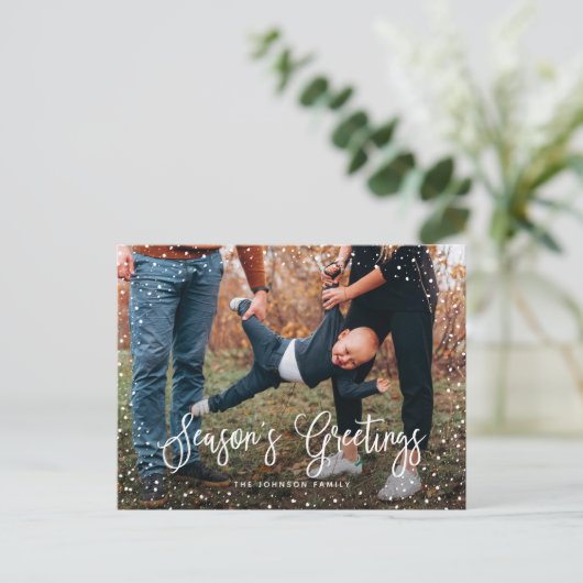 Moderne Sneeuw Script 2 Foto Feestdagenkaart (Staand voorkant)