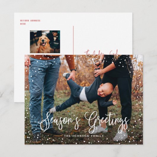 Moderne Sneeuw Script 2 Foto Feestdagenkaart (Voorkant / Achterkant)