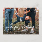 Moderne Sneeuw Script 2 Foto Feestdagenkaart (Voorkant)