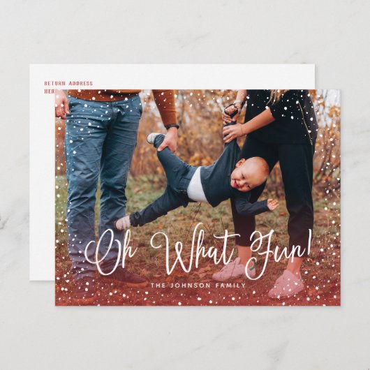 Moderne Sneeuw Script 2 Foto Feestdagenkaart (Voorkant / Achterkant)