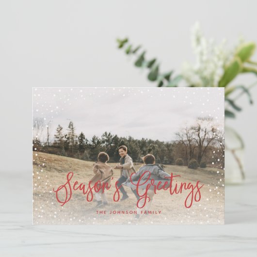 Moderne Sneeuw Script 2 Foto Feestdagenkaart (Staand voorkant)