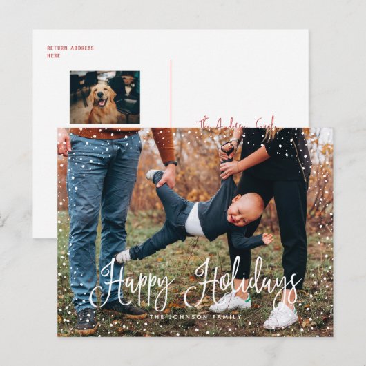 Moderne Sneeuw Script 2 Foto Vakantie Ansichtkaart Feestdagenkaart (Voorkant / Achterkant)