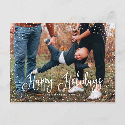 Moderne Sneeuw Script 2 Foto Vakantie Ansichtkaart Feestdagenkaart (Voorkant)