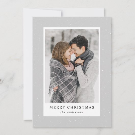 Moderne Sneeuw Vloeit Grijze Foto Feestdagenkaart (Voorkant)