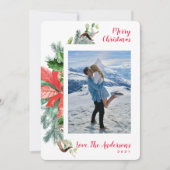 Moderne sneeuw White Waterverf Festive Greens Foto Feestdagenkaart (Voorkant)