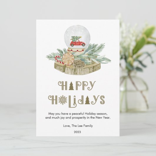 Moderne Sneeuwbol Plat Feestdagenkaart (Staand voorkant)