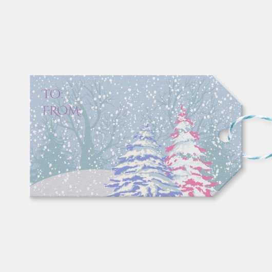 Moderne Sneeuwboom VERANDERT VAN KLEUR Cadeaulabel (Voorkant (Horizontaal))