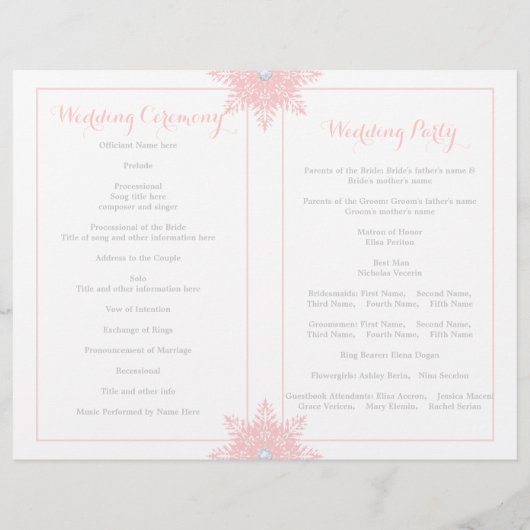 Moderne sneeuwflake roze, wittrouwprogramma (Achterkant)
