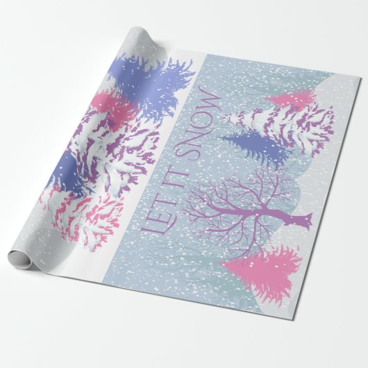 Moderne Sneeuwkerstboomkleur Cadeaupapier (Uitgerold)