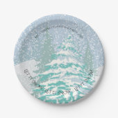 Moderne Sneeuwkerstboomkleur Papieren Bordje (Voorkant)