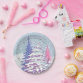 Moderne Sneeuwkerstboomkleur Papieren Bordje (Feest)