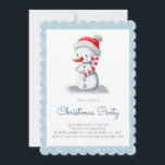 Moderne Sneeuwman Candy Cane Vakantie Kerstfeest Kaart<br><div class="desc">Eenvoudige geschulpte blauwe kerstuitnodiging met een illustratie van een sneeuwpop met een snoepstok. Personaliseer de tekst met uw eigen informatie. Geïllustreerd en ontworpen door Patricia Alvarez.</div>