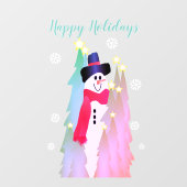 Moderne sneeuwman en roze boom raamsticker (Vel)