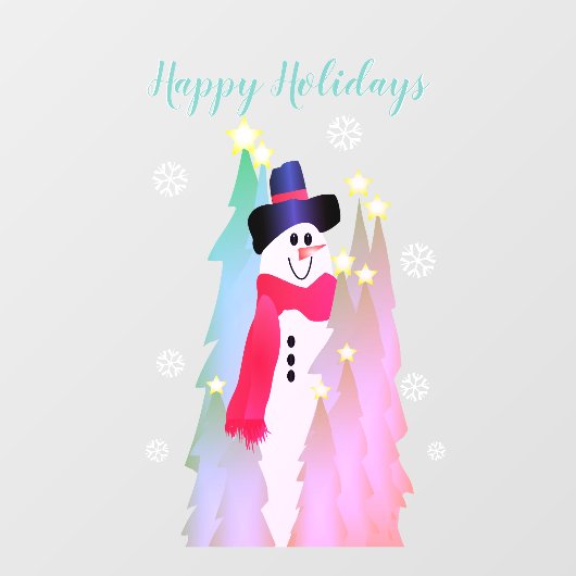 Moderne sneeuwman en roze boom raamsticker (Vel)