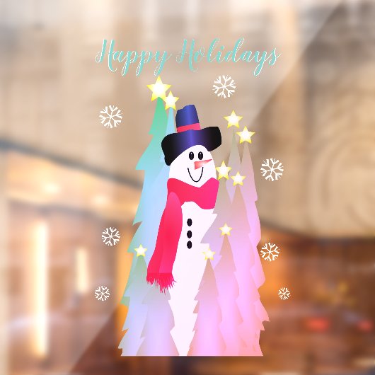 Moderne sneeuwman en roze boom raamsticker (Vel 2)