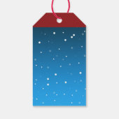 Moderne sneeuwman haiku traditionele kerstkleur cadeaulabel (Achterkant)