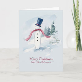 Moderne Sneeuwman Watercolor Kerstkaart Kaart
