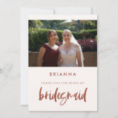 Moderne sneeuwroze Bridesmaid bedankt je kaart (Voorkant)