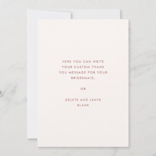 Moderne sneeuwroze Bridesmaid bedankt je kaart (Achterkant)