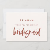 Moderne sneeuwroze Bridesmaid bedankt je tekstkaar Kaart (Voorkant)