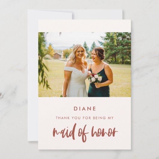 Moderne sneeuwroze Maid van eer bedankt je kaart (Voorkant)