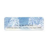 Moderne sneeuwval tussen bomen | Retouradres Etiket (Voorkant)