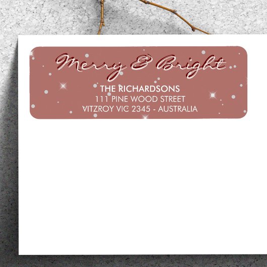 Moderne Sneeuwval Vrolijk en Helder Roze Kerstmis Etiket