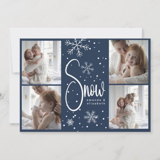 Moderne Sneeuwvlok 4 Familie Afbeeldingen Kerst 20 Feestdagenkaart (Voorkant)