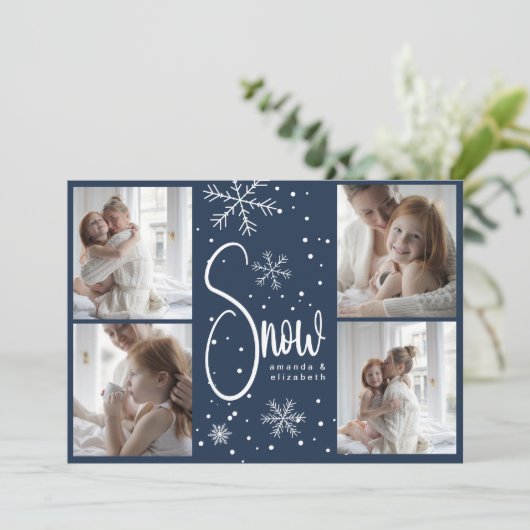 Moderne Sneeuwvlok 4 Familie Afbeeldingen Kerst 20 Feestdagenkaart (Staand voorkant)