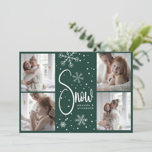 Moderne Sneeuwvlok 4 Familie Afbeeldingen Kerst 20 Feestdagenkaart (Staand voorkant)