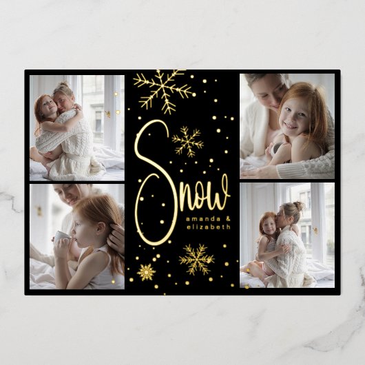 Moderne Sneeuwvlok 4 Familie Afbeeldingen Kerst 20 Folie Feestdagenkaart (Voorkant)