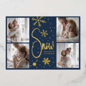 Moderne Sneeuwvlok 4 Familie Afbeeldingen Kerst 20 Folie Feestdagenkaart (Voorkant)