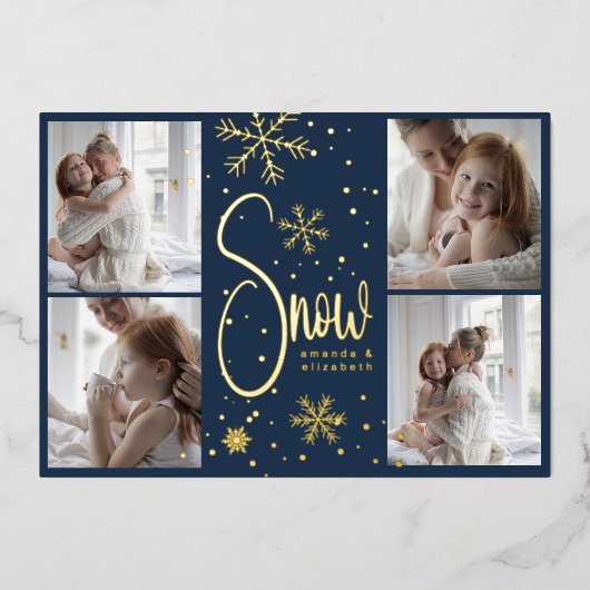 Moderne Sneeuwvlok 4 Familie Afbeeldingen Kerst 20 Folie Feestdagenkaart (Voorkant)