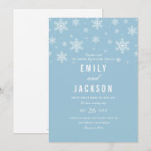 Moderne Sneeuwvlok Blauwe Huwelijksuitnodiging Kaart (Voorkant / Achterkant)