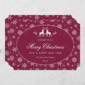 Moderne Sneeuwvlok Claret Rood Witte Rendieren Feestdagenkaart (Voorkant / Achterkant)