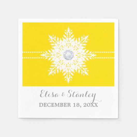 Moderne sneeuwvlok geel, witte winterbruiloft servet (Voorkant)