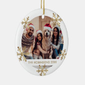 Moderne Sneeuwvlok Goud en Wit Foto Kerstmis Keramisch Ornament (Rechts)