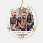 Moderne Sneeuwvlok Goud en Wit Foto Kerstmis Keramisch Ornament (Links)