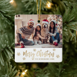 Moderne Sneeuwvlok Goud en Wit Foto Kerstmis Keramisch Ornament