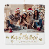 Moderne Sneeuwvlok Goud en Wit Foto Kerstmis Keramisch Ornament (Achterkant)