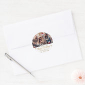 Moderne Sneeuwvlok Goud en Wit Foto Kerstmis Ronde Sticker (Envelop)
