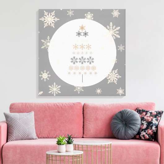 moderne  sneeuwvlok kerstboom canvas afdruk (Insitu (Woonkamer))