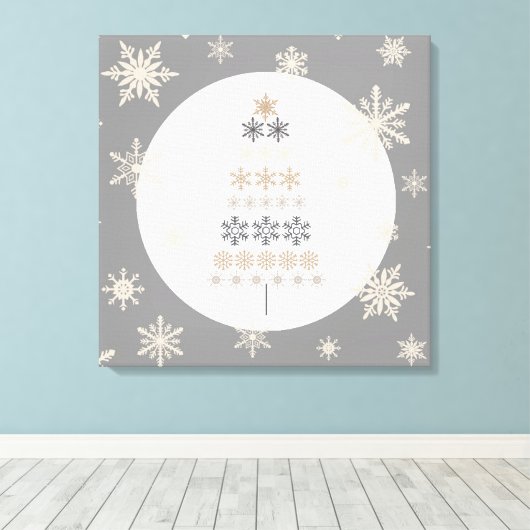 moderne  sneeuwvlok kerstboom canvas afdruk (Insitu (Houten vloer))