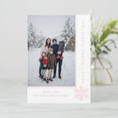 Moderne Sneeuwvlok Kerstmis Fotokaart | roze Feestdagenkaart (Staand voorkant)