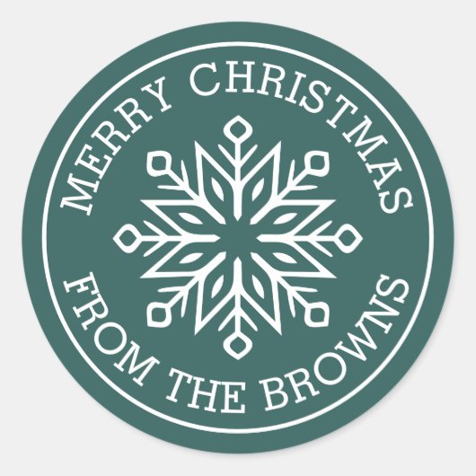 Moderne sneeuwvlok naam pijnboomgroen Vrolijk kers Ronde Sticker (Voorkant)